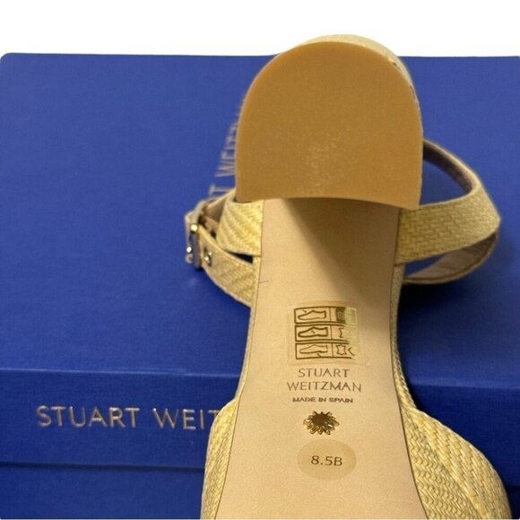 Stuart Weitzman Ryder 95 Platform Sandal Wheat Tan Textured Rafia Size 8.5 New - Picture 13 of 15